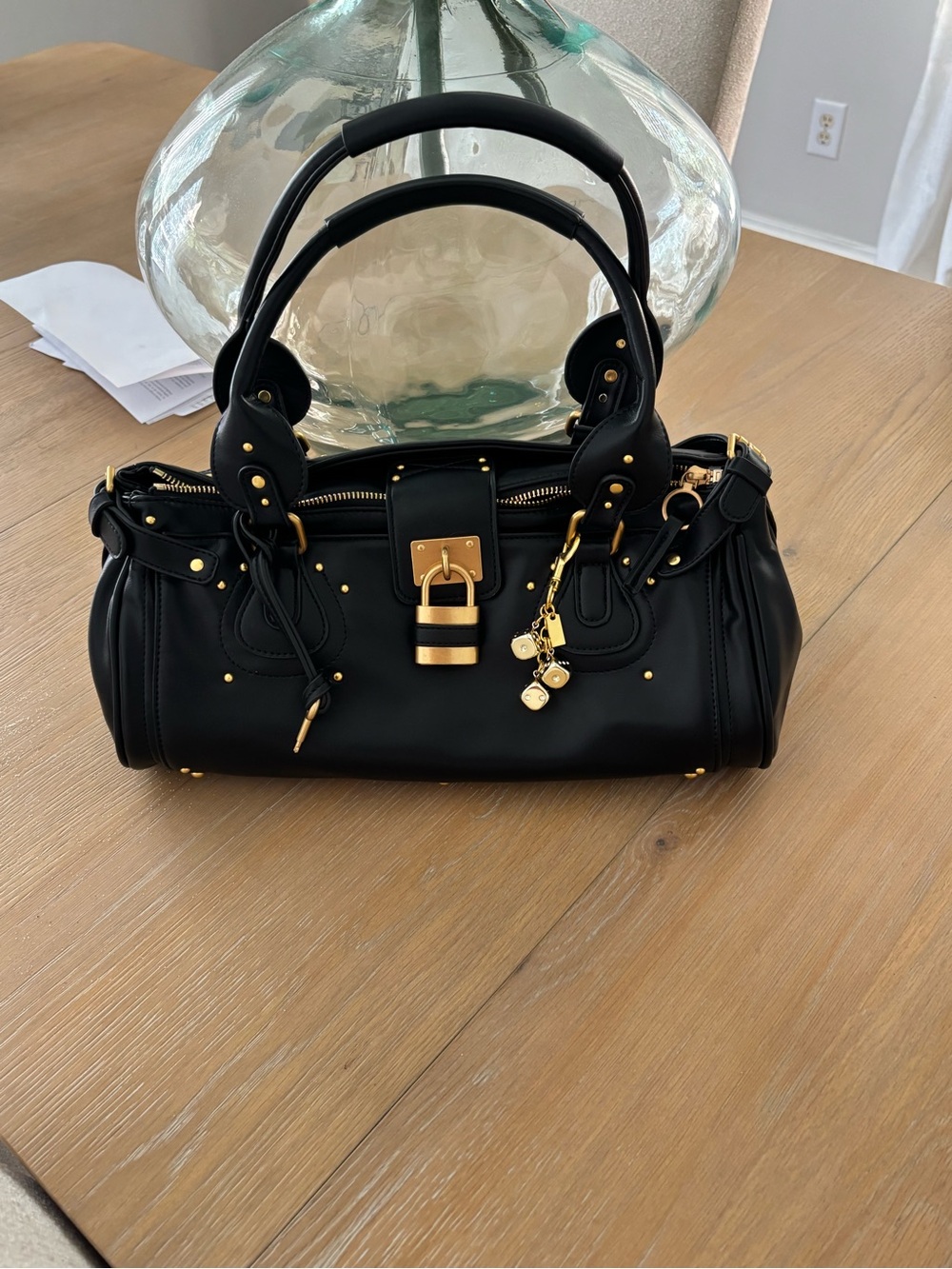 Source Unknown Black Satchel with Gold Hardware